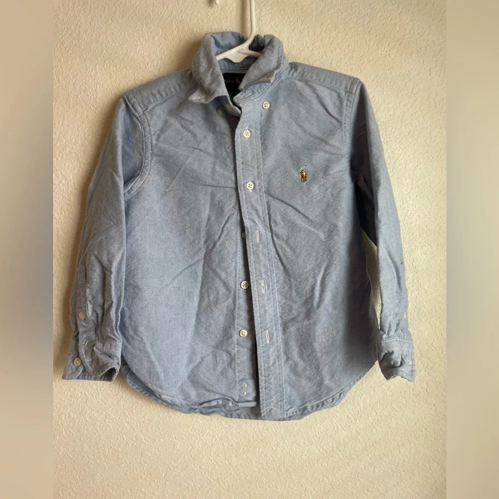 Ralph Lauren Classic Fit Kids Light Blue Cotton Oxford Button Down Shirt size 4T